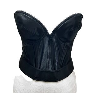 VTG Victorias Secret Black Bustier Corset Top Size 36B Lace Trim Strapless Boned